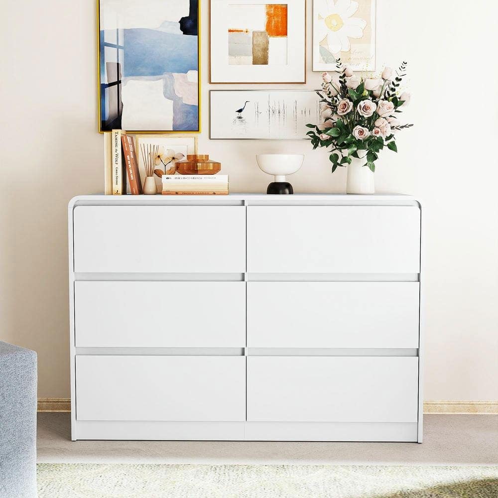 Kadyn - Resenkos 6-Drawer Storage Dresser with 47-Inch Desktop, Modern Minimalist Design - White