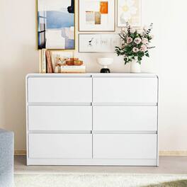 Kadyn - Resenkos 6-Drawer Storage Dresser with 47-Inch Desktop, Modern Minimalist Design - White