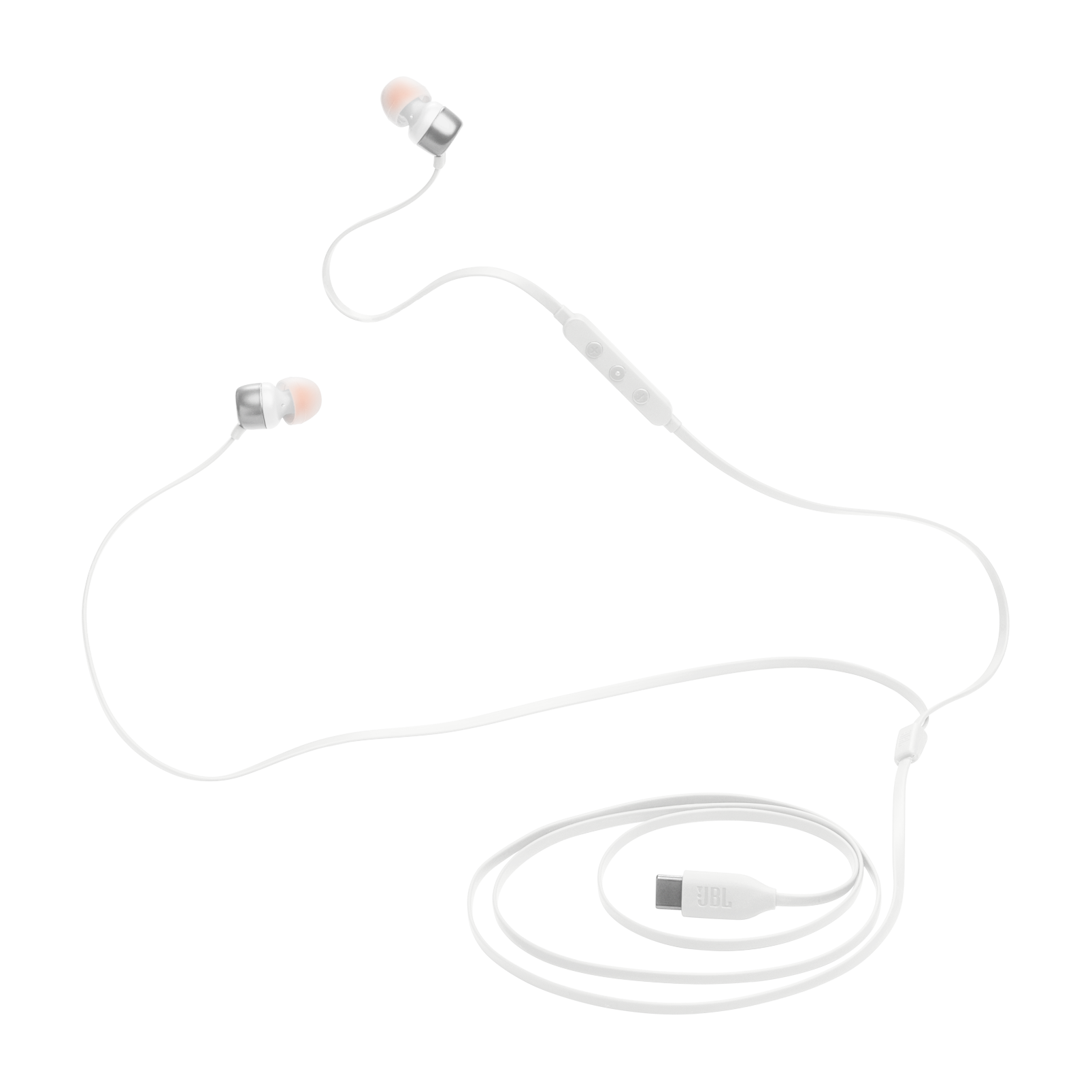 Alt View 2. JBL - JBL Tune 310C - Wired Hi-Res in-Ear Headphones, Tangle-Free Flat Cable, 3-Button Remote with Microphone (White) - White.