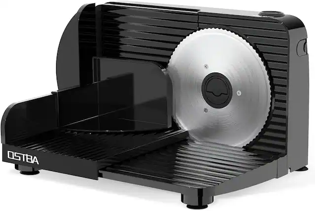 Front. OSTBA - Foldable Electric Food Slicer, Adjustable Thickness 0–15mm, 6.7” Stainless Steel Blade.