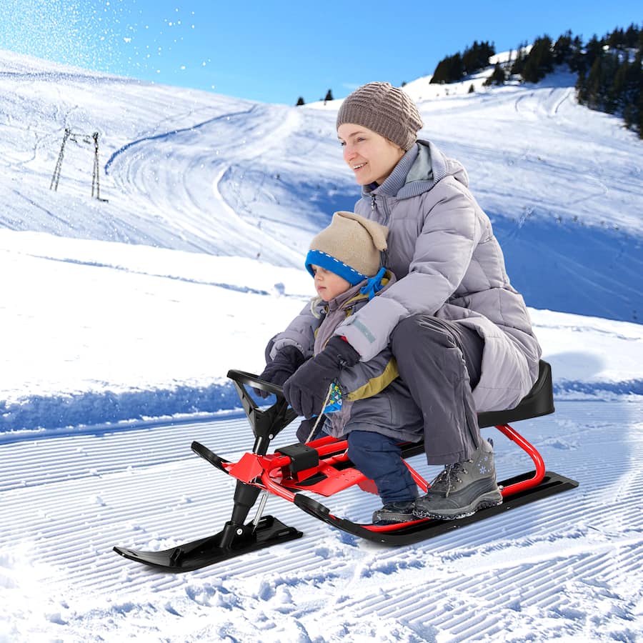 Toddler Snow Racer Costway Kids Snow Racer Sled Steering Wheel Double Brakes Pull Rope Red ...