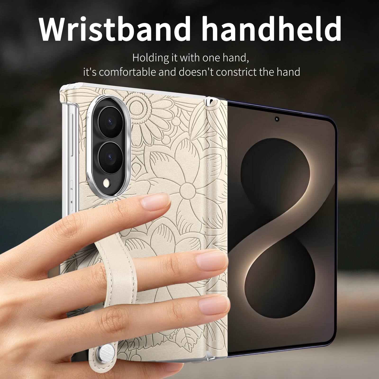 Wristband handheld  
Holding it with one hand, it's comfortable and doesn't constrict the hand
