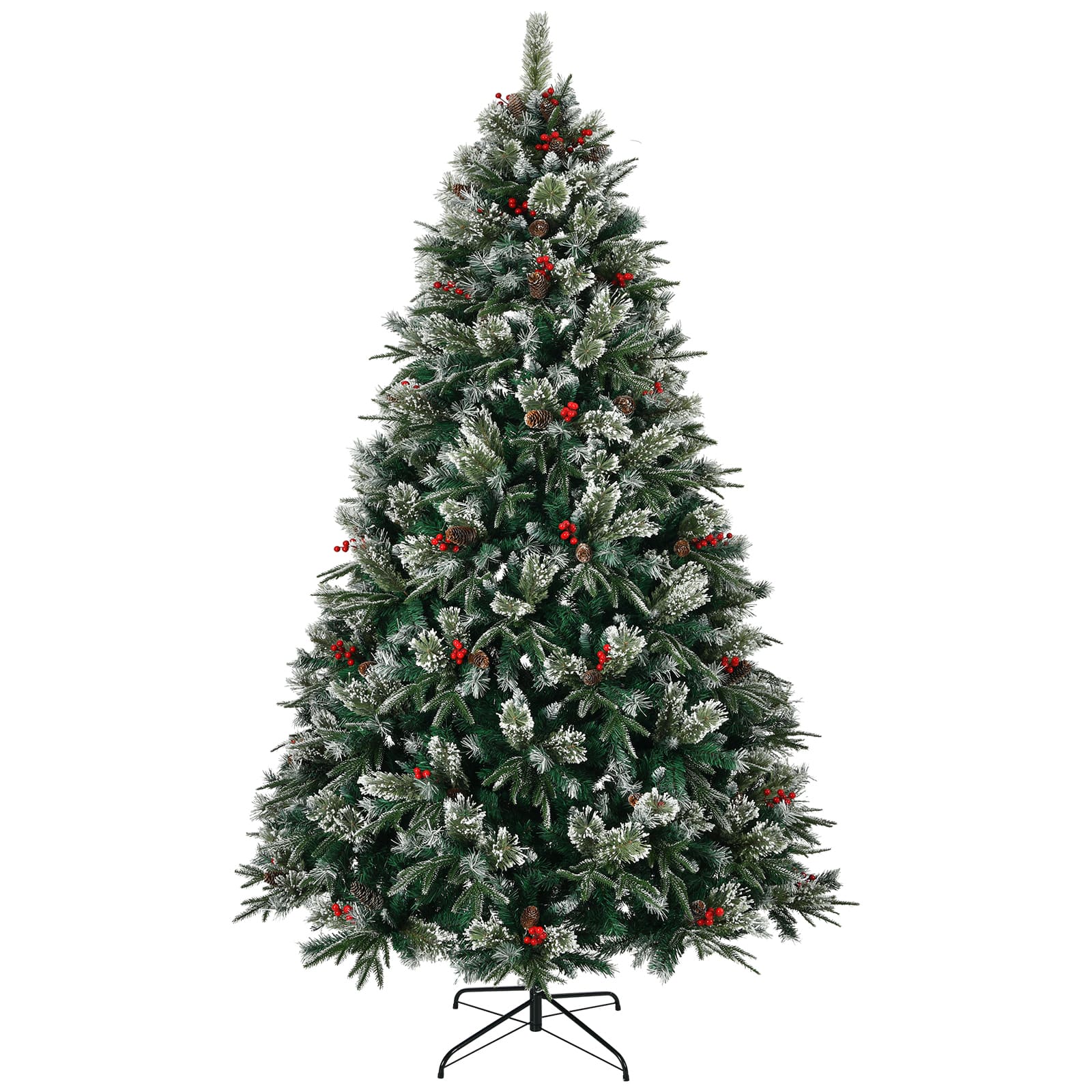 Alt View 5. Lirago - 8ft Pre-Decorated Frosted Christmas Tree with Pinecones Berries 1550 Branch Tips Artificial Xmas Tree for Easy Assembly - Green.