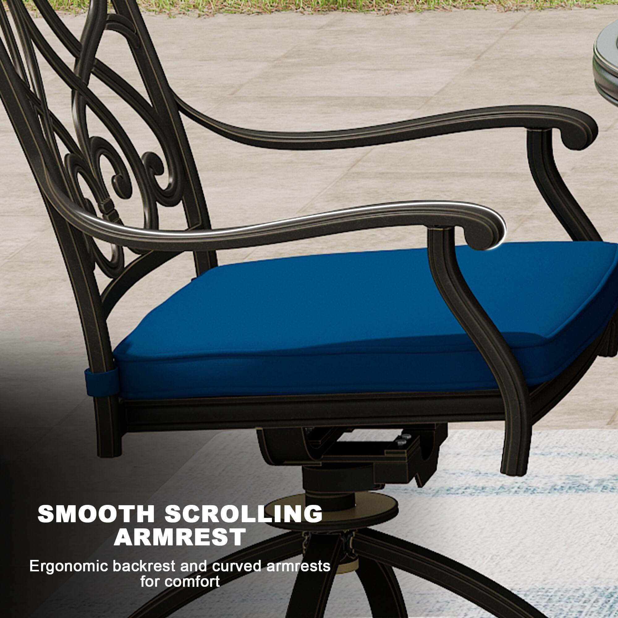 SMOOTH SCROLLING ARMREST  
Ergonomic backrest and curved armrests for comfort