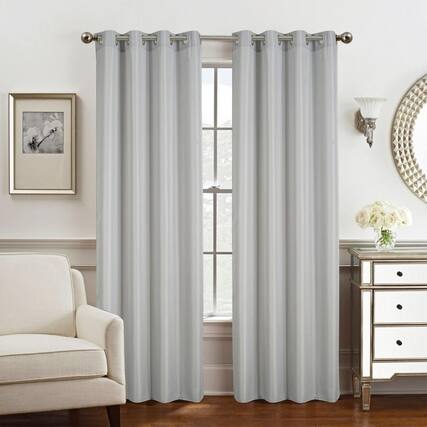 Front. Olivia Gray - Olivia Gray Gilbert Solid Single Grommet Curtain Panel Pair - 54x84" Gray - Gray.