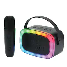 Front. iQ Sound - Iq Sound Mini Karaoke Portable Bluetooth Speaker With Wireless Microphone And Rgb Light Show - Black.