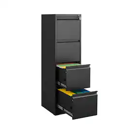 HTUTWOO - 4 Drawer Vertical File Cabinet with Lock - Filing Cabinet, Filing Cabinet for Home Office Organizer Storage Cabinet - Black