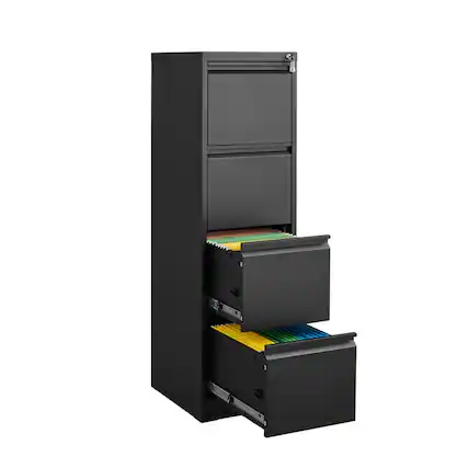 Front. HTUTWOO - 4 Drawer Vertical File Cabinet with Lock - Filing Cabinet, Filing Cabinet for Home Office Organizer Storage Cabinet - Black.