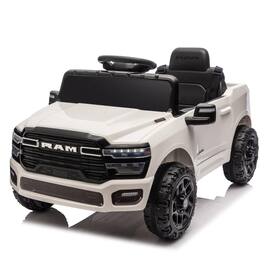 BreeBe - Licensed Dodge RAM 3500 12V Kids Ride On Truck w/ Remote, 2WD, Suspension, LED Lights, Music, Bluetooth, Ages 3-6 - White