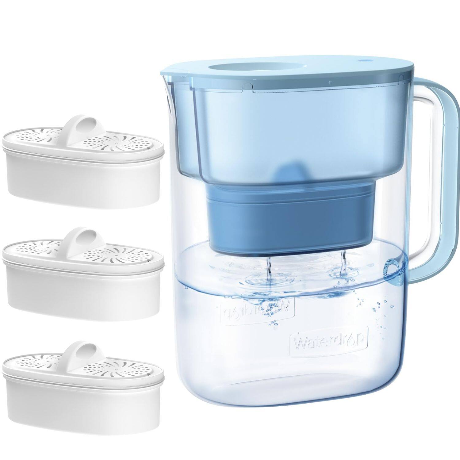 Waterdrop - WD-PT-07B Water Filter Pitcher Extra PF-01A-3 Standard Filters - Blue