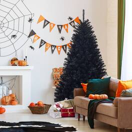 Gymax - 6FT Artificial Halloween Christmas Tree Hinged Pine Tree Holiday Decoration - Black