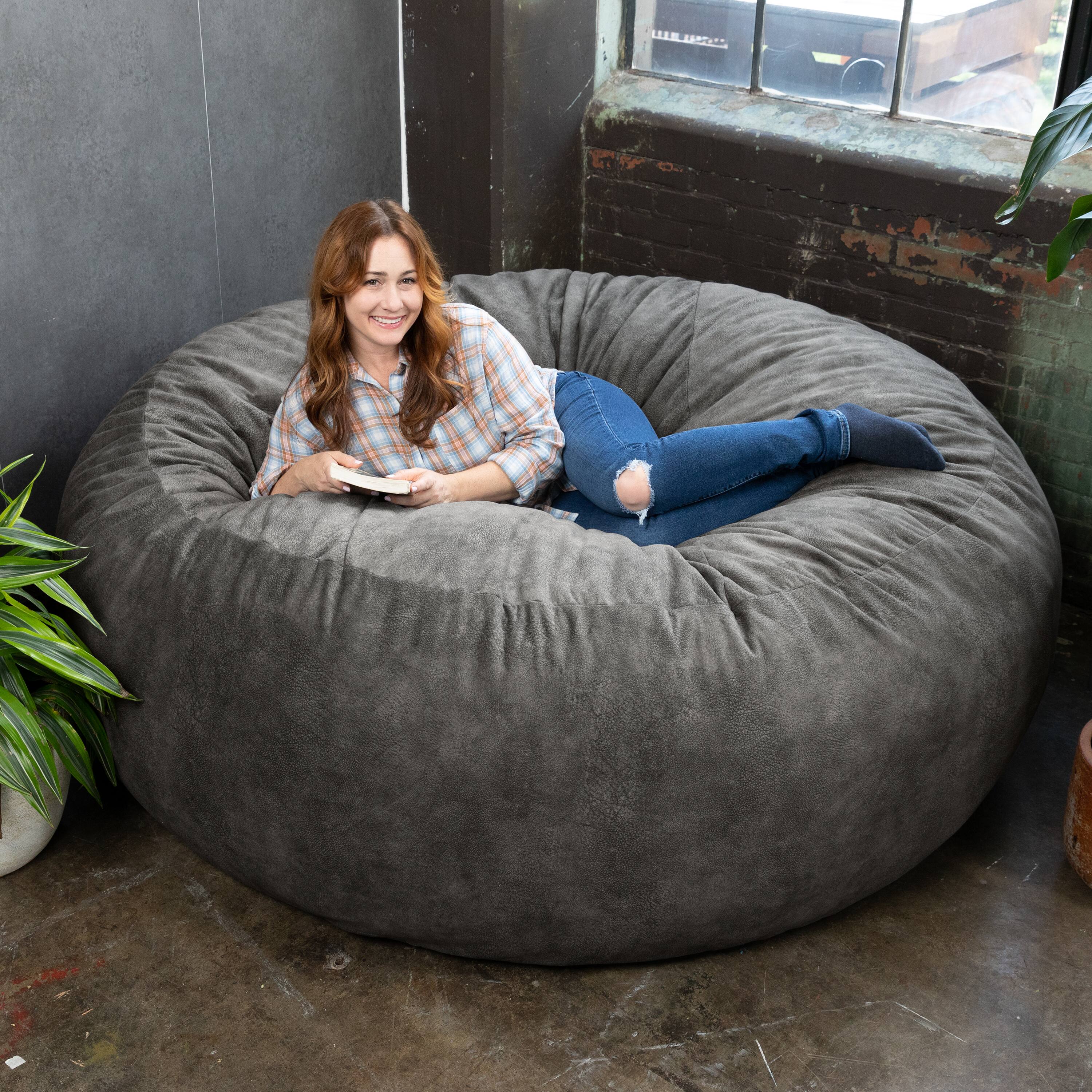 Alt View 1. Jaxx - Jaxx Saxx 6 Foot Giant Bean Bag Chair - Padded Microvelvet, Pewter - Padded Microvelvet - Pewter.