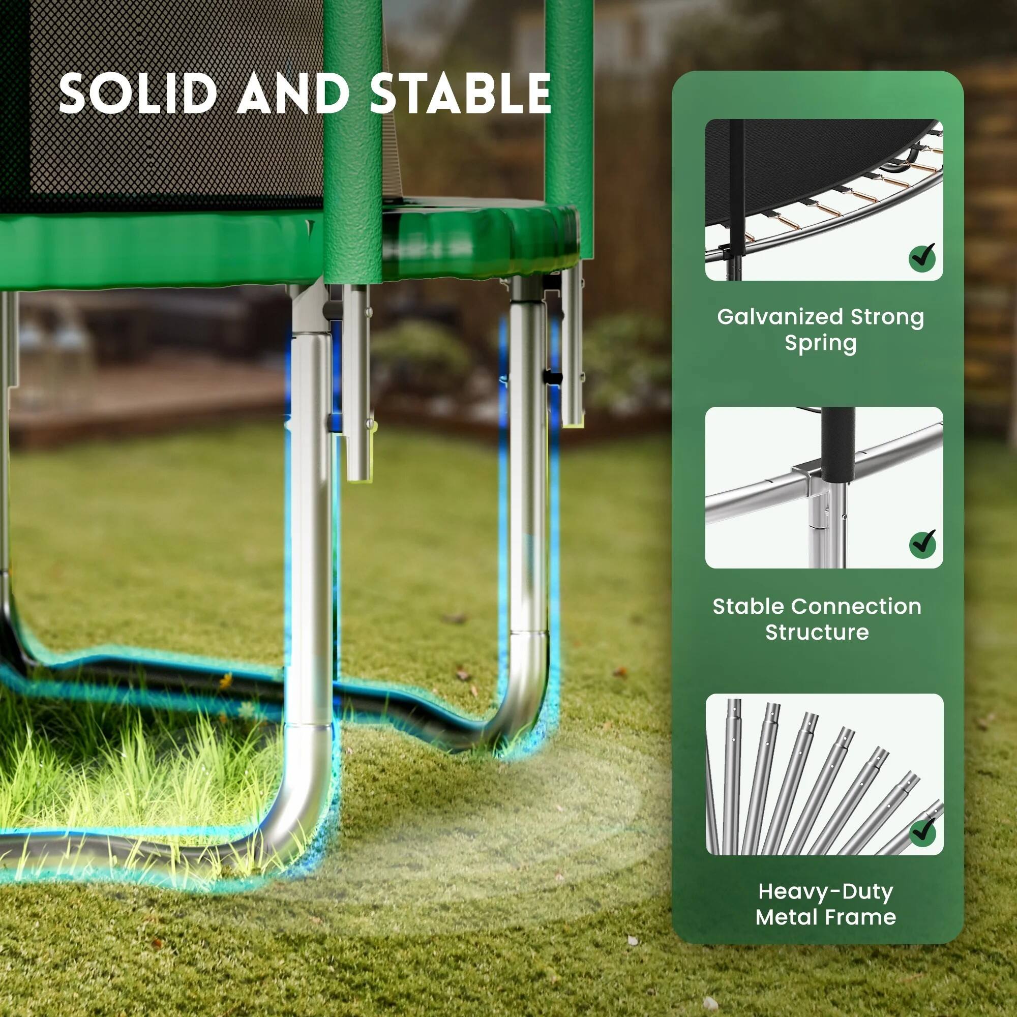 SOLID AND STABLE

- Galvanized Strong Spring
- Stable Connection Structure
- Heavy-Duty Metal Frame