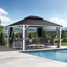 PURPLE LEAF - Outdoor Aluminum White Hardtop Gazebo with Galvanized Steel Double Roof with Netting and Curtains - 12' X 14'