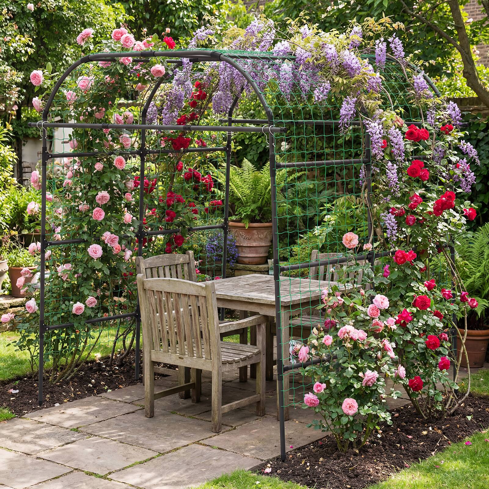 Alt View 4. Costway - Costway Metal Garden Arch Trellis for Climbing Plants Outdoor, Wide Cucumber Trellis - Black.