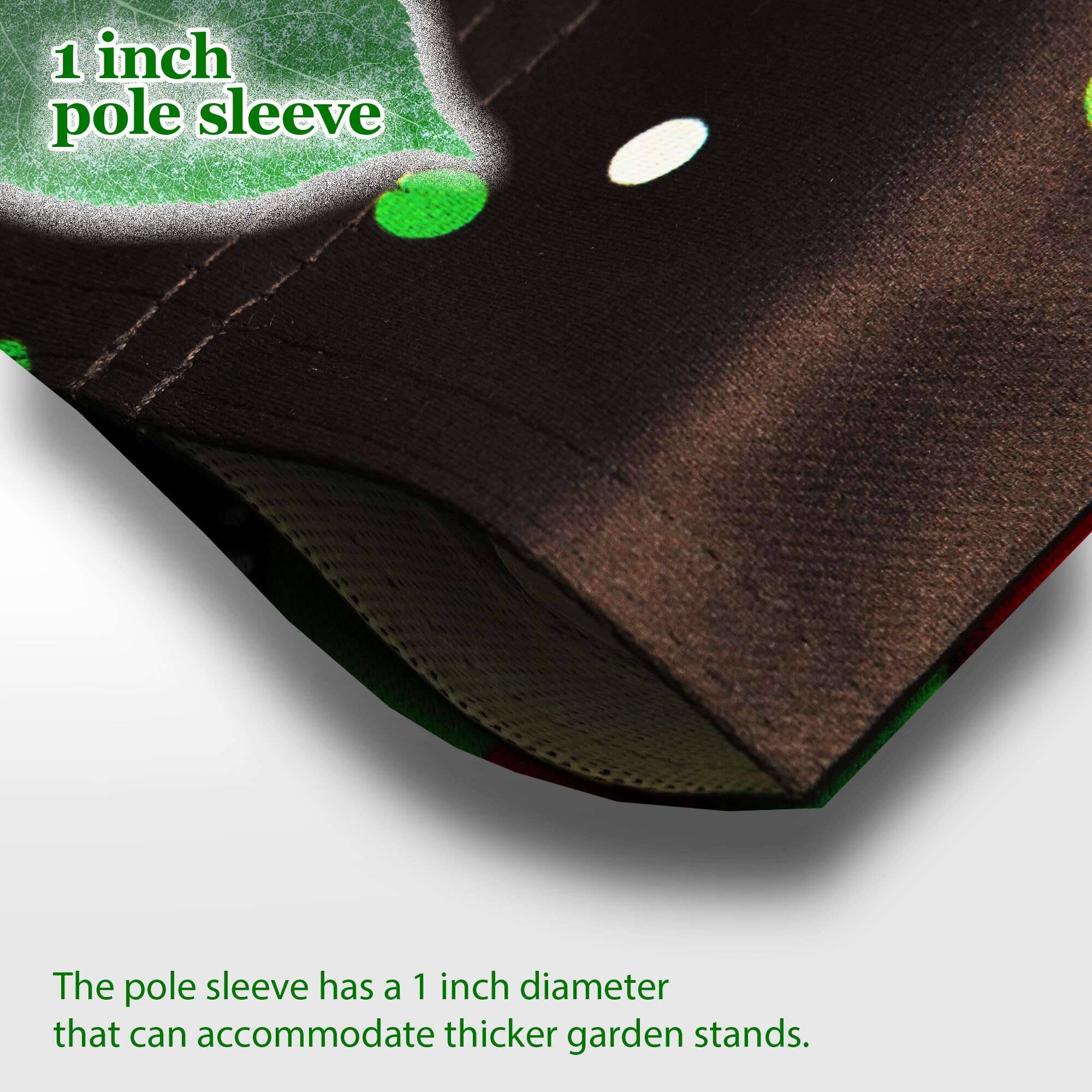 1 inch pole sleeve

The pole sleeve has a 1 inch diameter that can accommodate thicker garden stands.