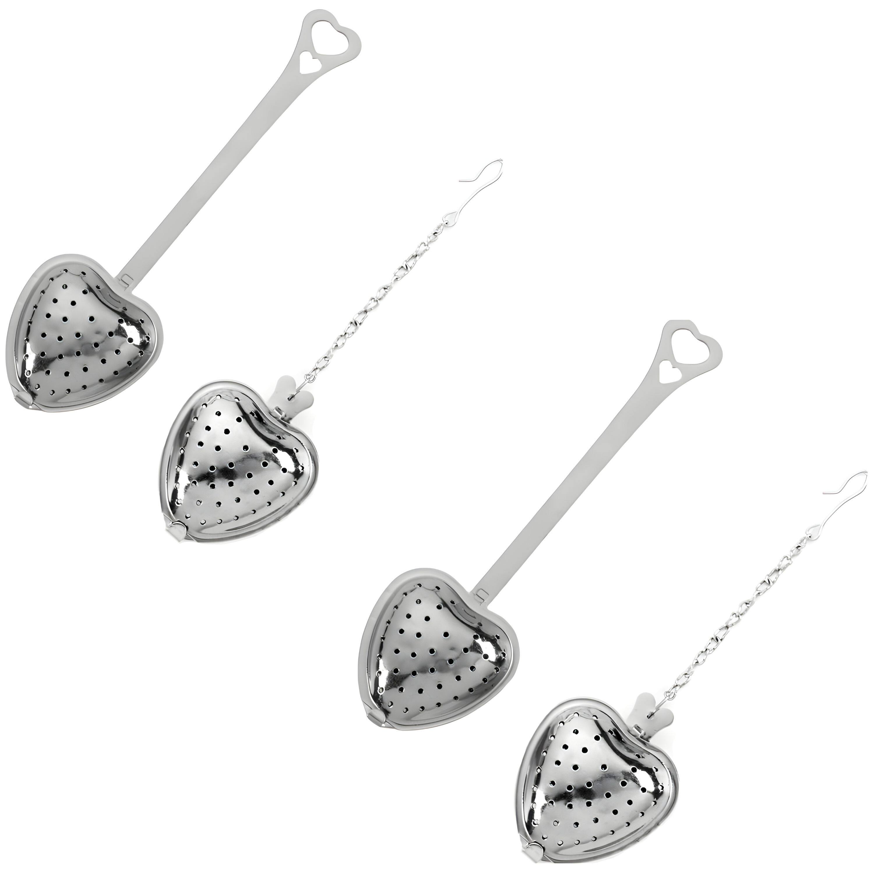 Front. Kitcheniva - Heart Shaped Tea Infuser Set 4 Pcs - Stainless steel.