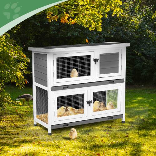 Alt View 9. Winado - Wooden Cage 36in 2-Story Solid Wood Rabbit Hutch, Bunny Cage with 2 Large Main Rooms, Removable Trays for Outdoor Garden.