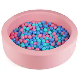 Costway - 42.5" Round Foam Ball Pits with 25D Sponge Filling Washable PU Cover for Kids Gift - Pink