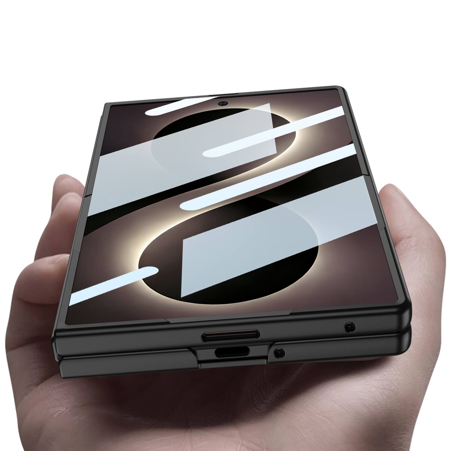 Back. Dteck - Ultra Slim Case For Samsung Galaxy Z Fold8 Built-in Screen Protector Shock-Absorbent Hard PC Cover - Black.
