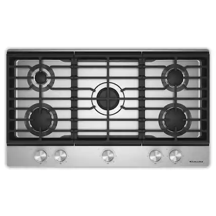 Front. KitchenAid - KitchenAid - KitchenAid 36 in. Gas Cooktop with 5 Versatile Burners - Stainless Steel.
