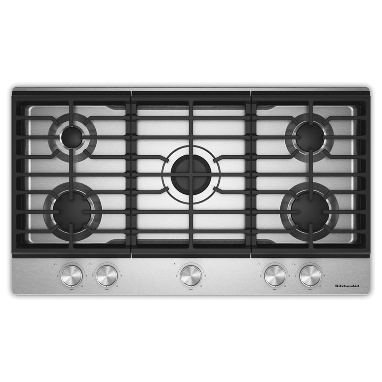 Front. KitchenAid - KitchenAid - KitchenAid 36 in. Gas Cooktop with 5 Versatile Burners - Stainless Steel.