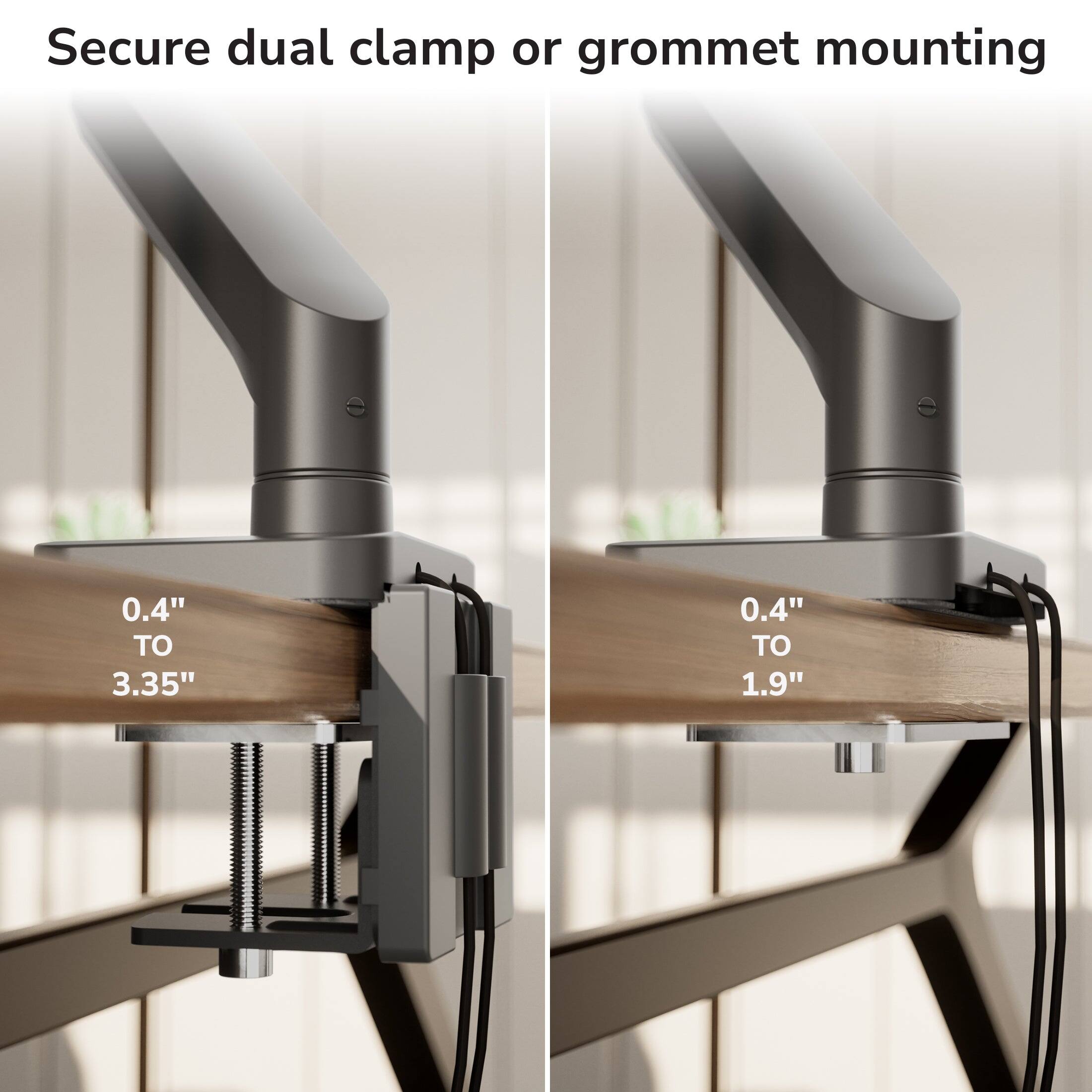 Secure dual clamp or grommet mounting  
0.4" TO 3.35"  
0.4" TO 1.9"