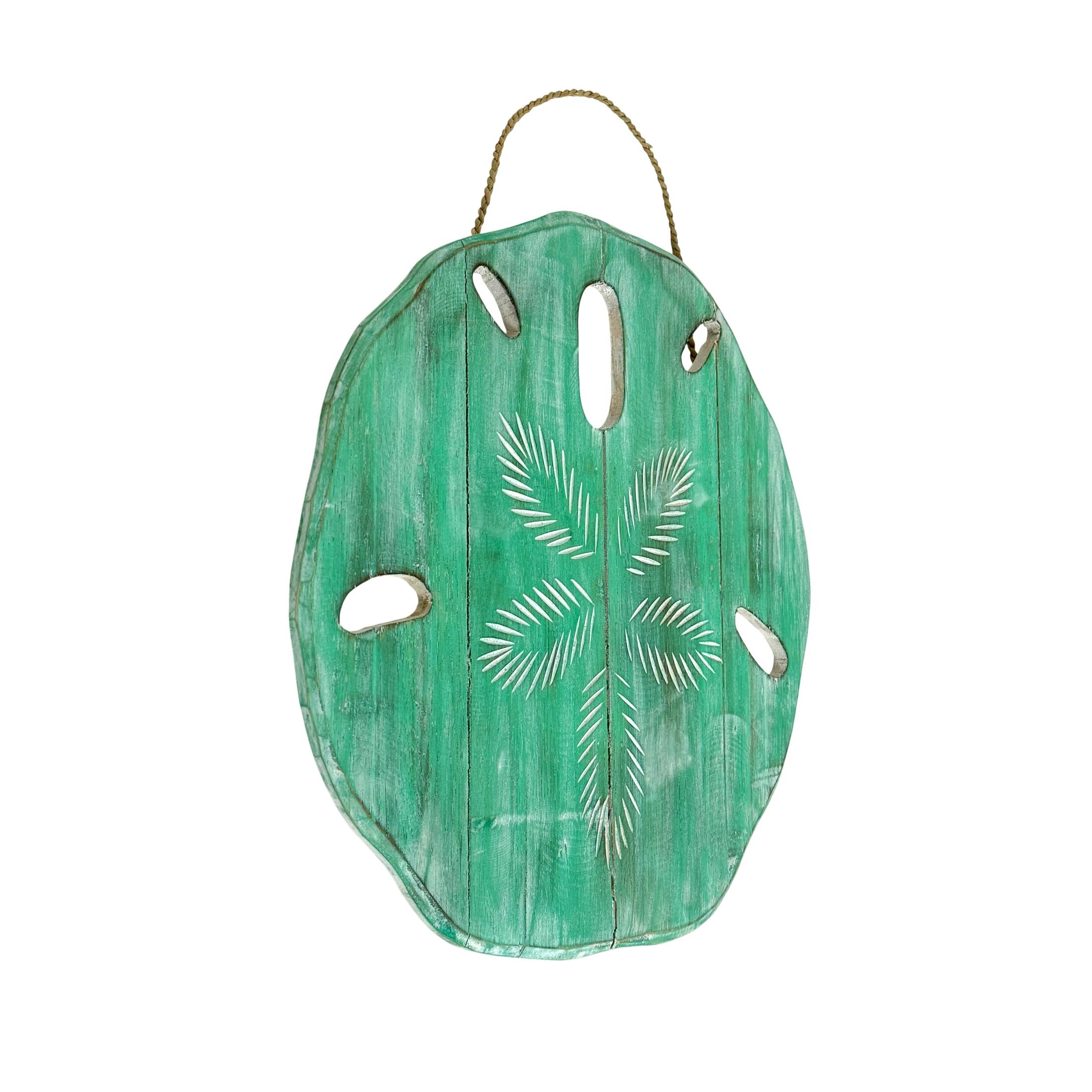 Alt View 1. Things2Die4 - Aqua Wood Sand Dollar Wall Sculpture Coastal Distressed 15.5 Inch Hanging Decor - Aqua.