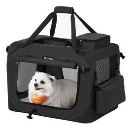 Songmics Home - Dog Crate, Collapsible Pet Carrier, M, Portable Soft Dog Crate, Oxford Fabric, Mesh, Metal Frame, with Handle - Black