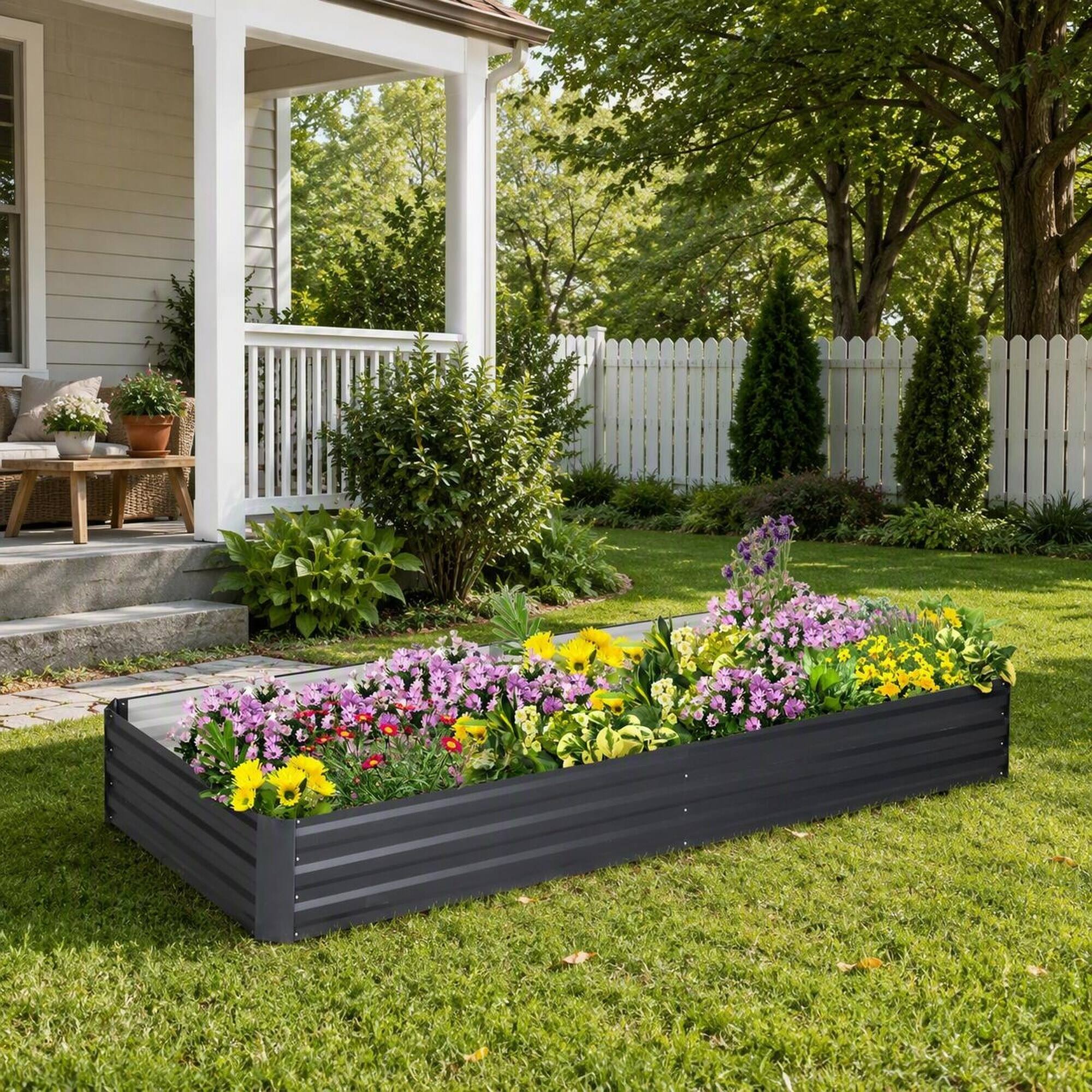 RYHNUYNE Galvanized Steel Raised Garden Bed 7.9 x 3 x 1 ft Metal ...