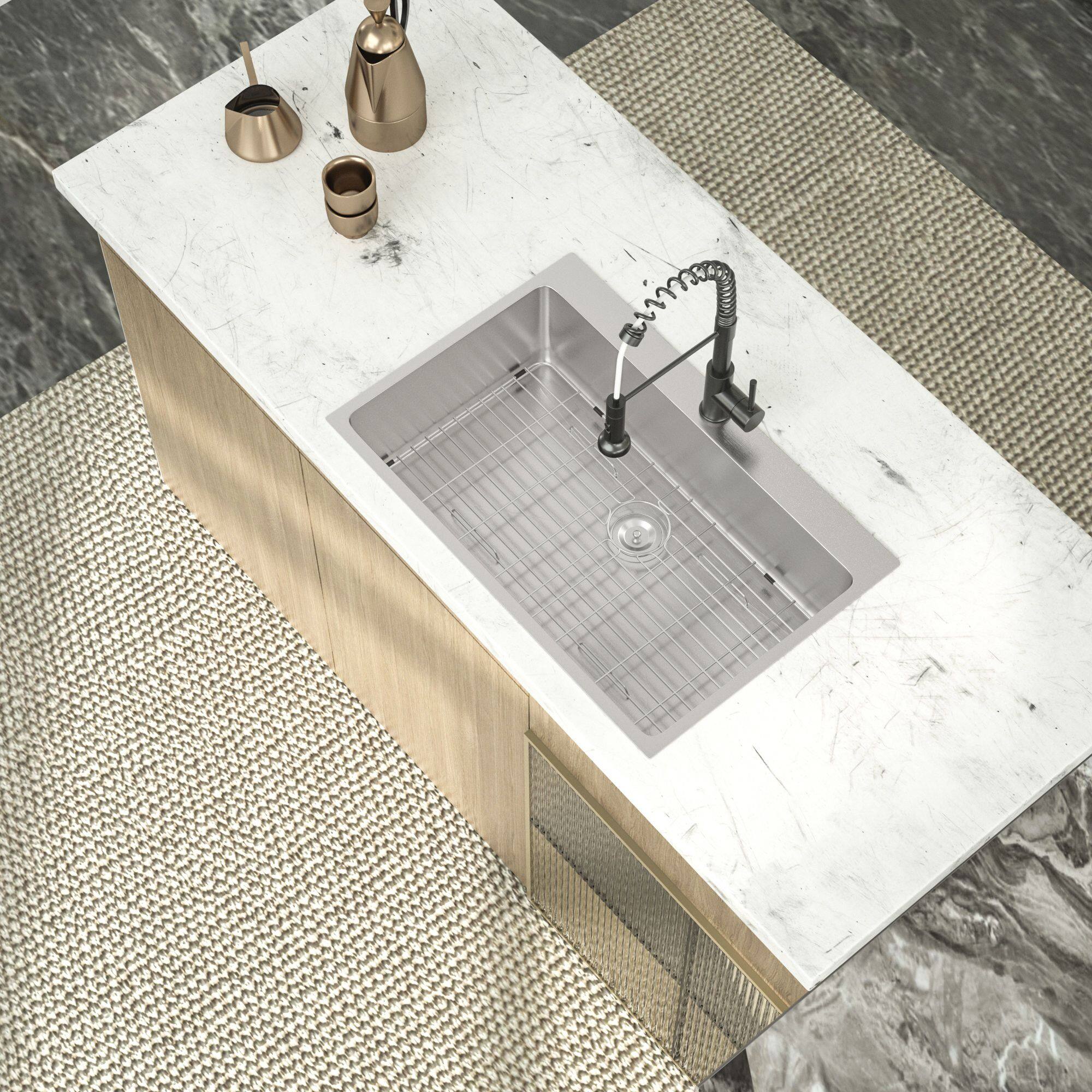 Left. Lordear - 33"x22"x10" Topmount Sinks 16 Gauge Single Bowl Stainless Steel Kitchen Sink - Stainless steel.