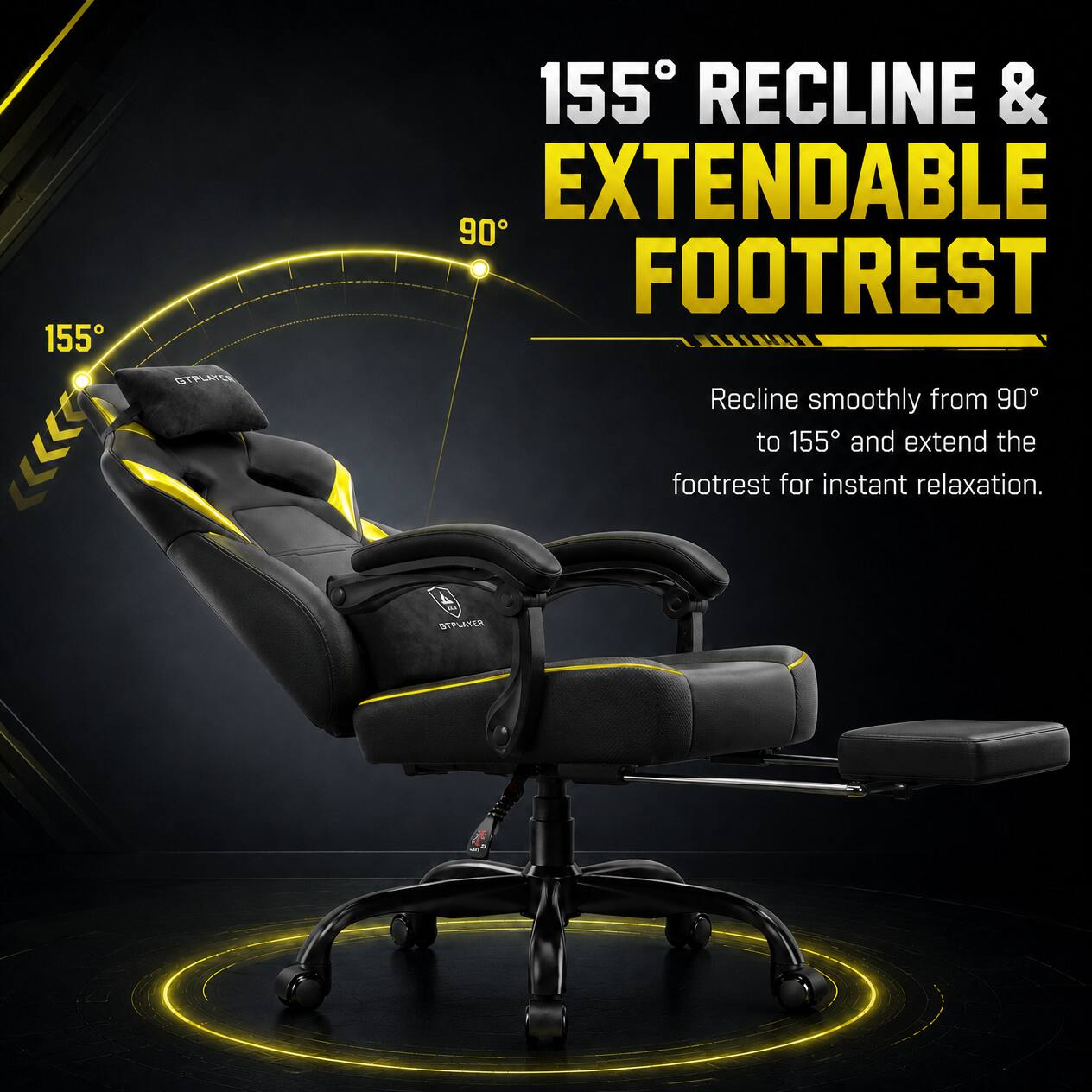 155° RECLINE & EXTENDABLE FOOTREST

Recline smoothly from 90° to 155° and extend the footrest for instant relaxation.
