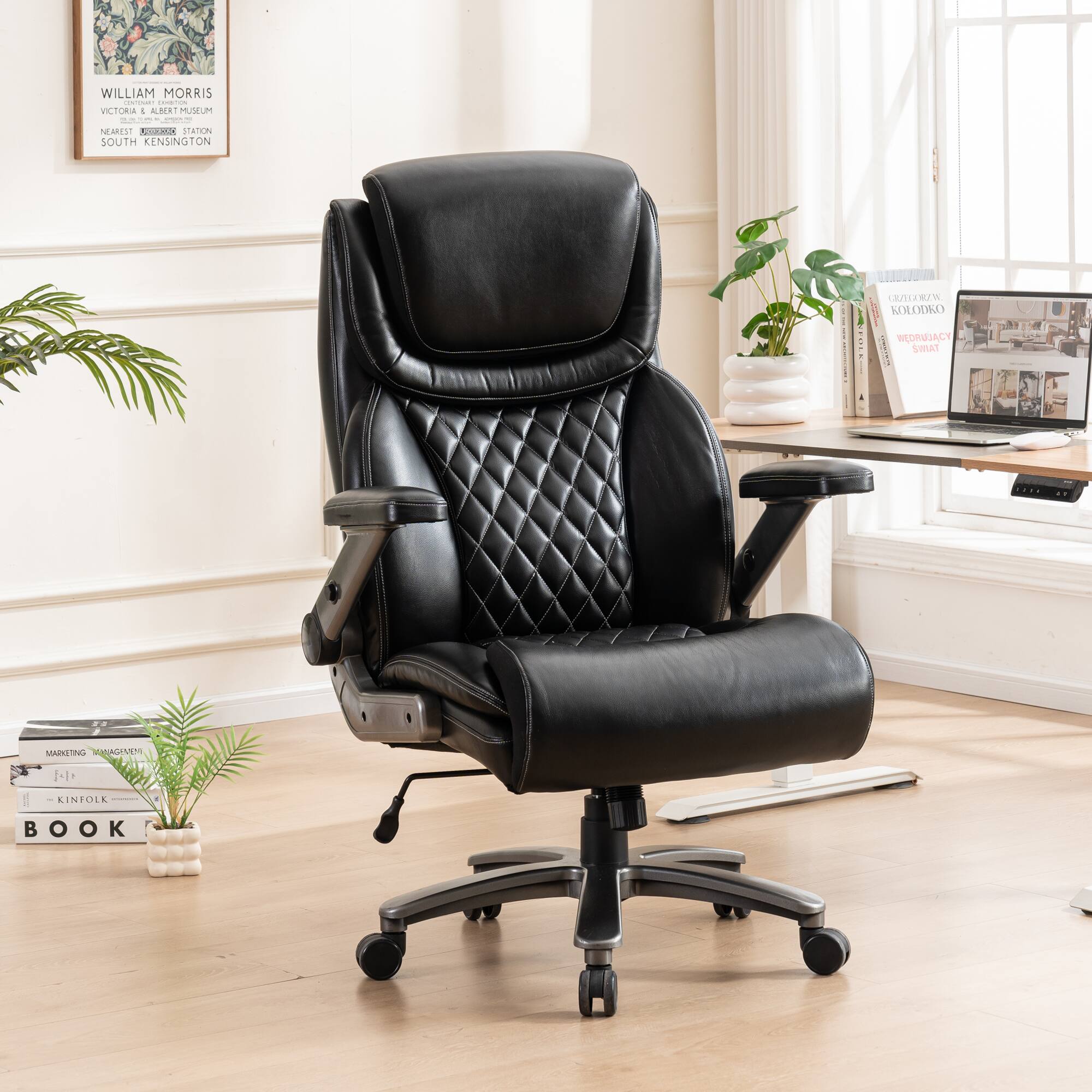 Aukfa - Office Chair 500 lbs - Ergonomic Big & Tall Computer Desk Chair with Adjustable Headrest & 3D Armrests - Black