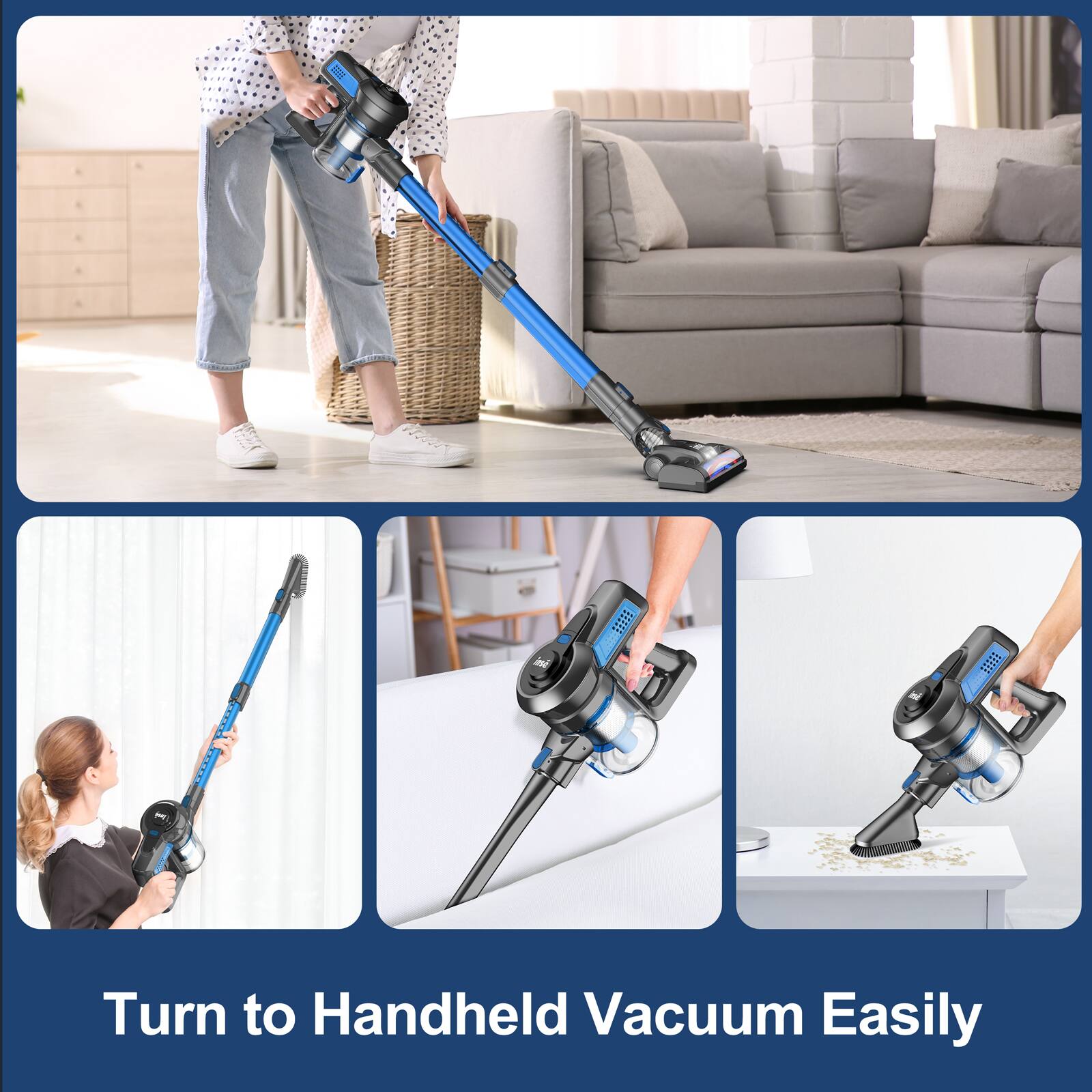 INSE N650 Cordless Vacuum Cleaner, 6 in 1 Rechargeable Stick