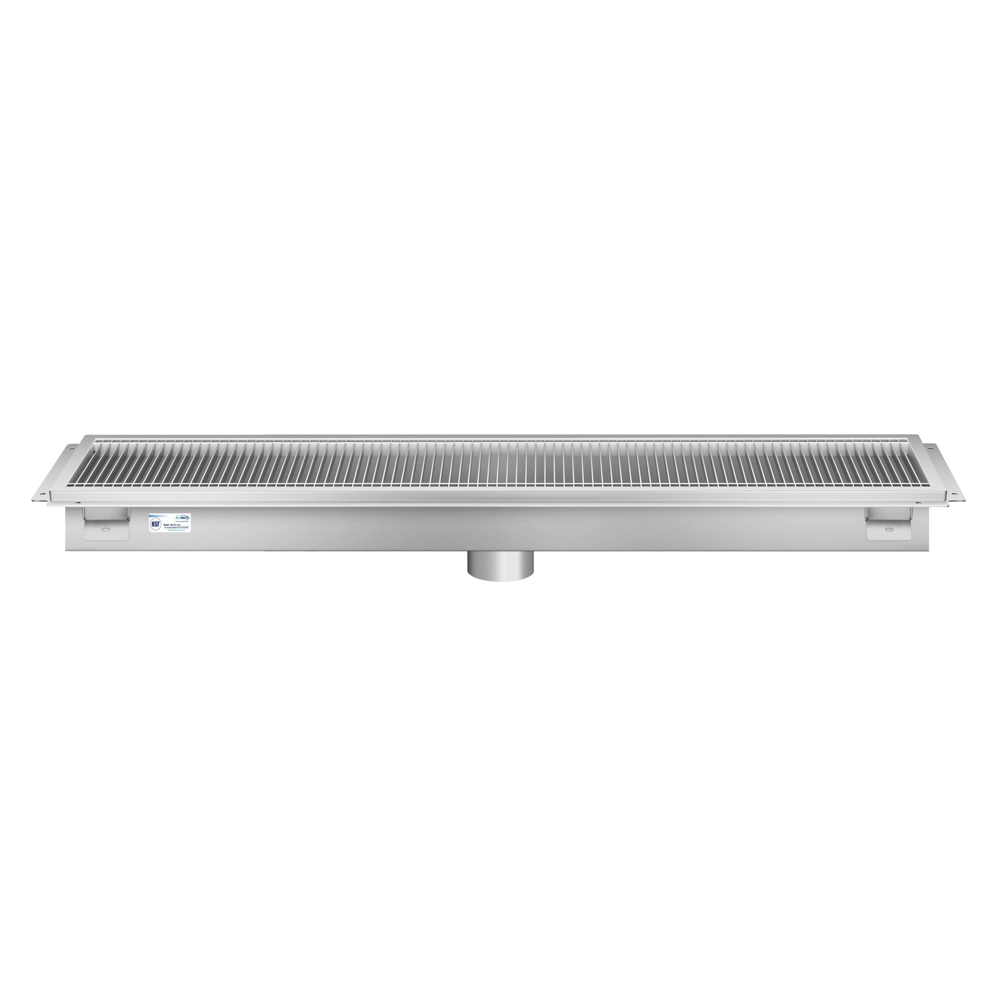 Back. Koolmore - 12" x 54" Stainless Steel Floor Trough Drain, 14-Gauge with Subway-Style Grating & Removable Drain Basket, NSF Listed - Stainless-Steel.