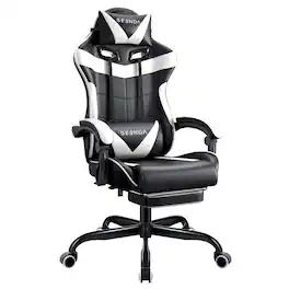 SEENDA - Gaming Chair with Footrest and Lumbar Support, Ergonomic Computer Chair Height Adjustable White - White & Black