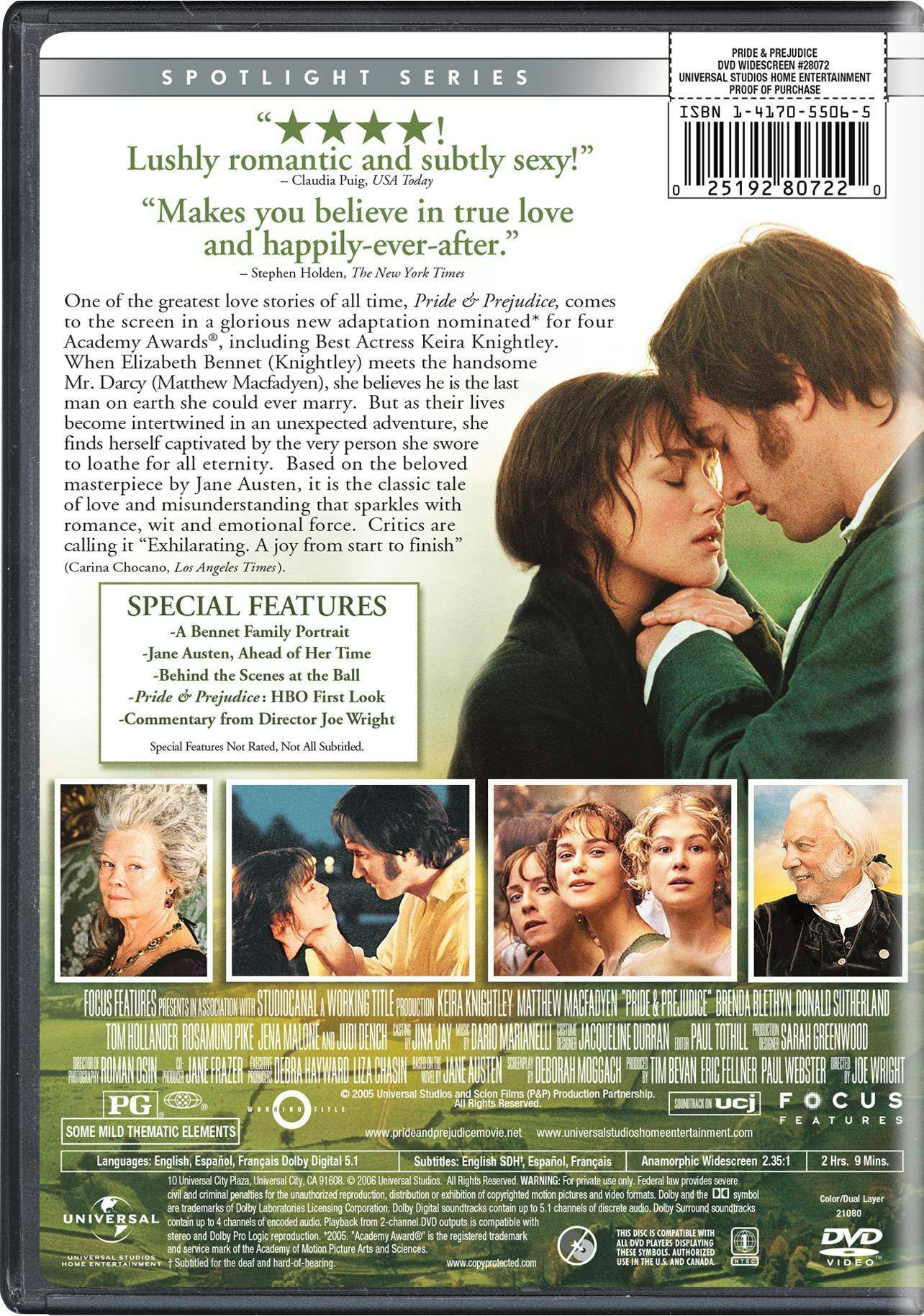 Back. Pride and Prejudice (2006) (DVD Widescreen Spotlight Series) [DVD].