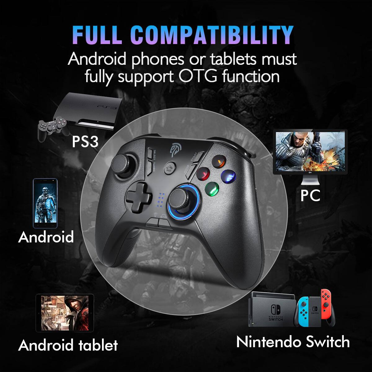 FULL COMPATIBILITY
Android phones or tablets must fully support OTG function
PS3
Android
Android tablet
PC
Nintendo Switch