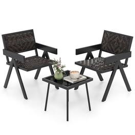 Pefilos - 3 Pieces Patio PE PE Rattan Wicker Bistro Set with Quick-Drying Foam, Patio Conversation Set - Black