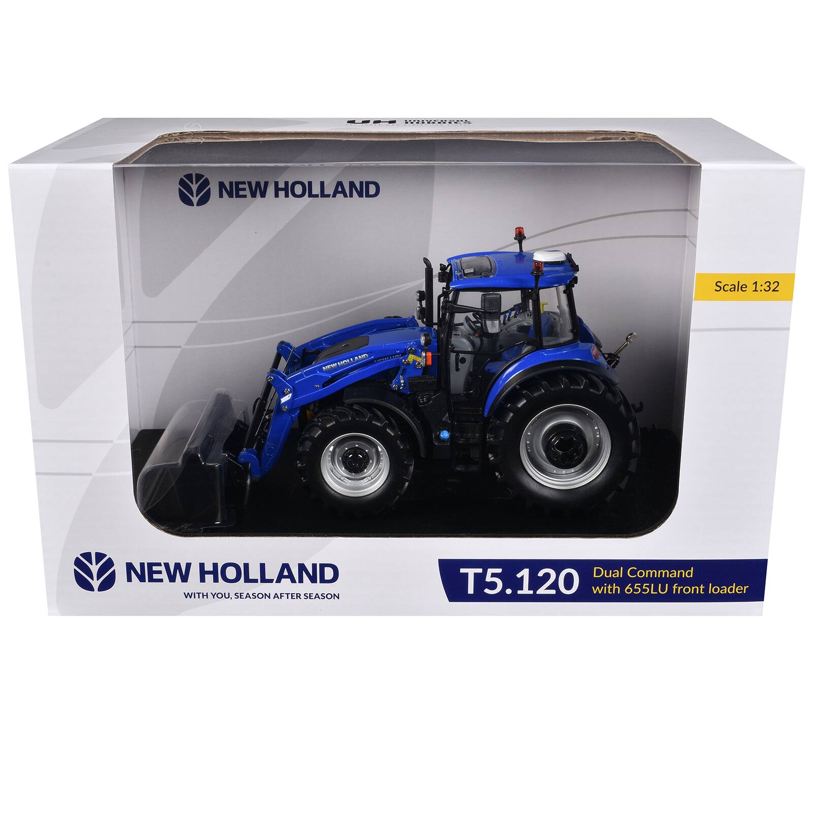 UH  
NEW HOLLAND  
Scale 1:32  
NEW HOLLAND WITH YOU, SEASON AFTER SEASON  
Dual Command T5.120 with 655LU front loader