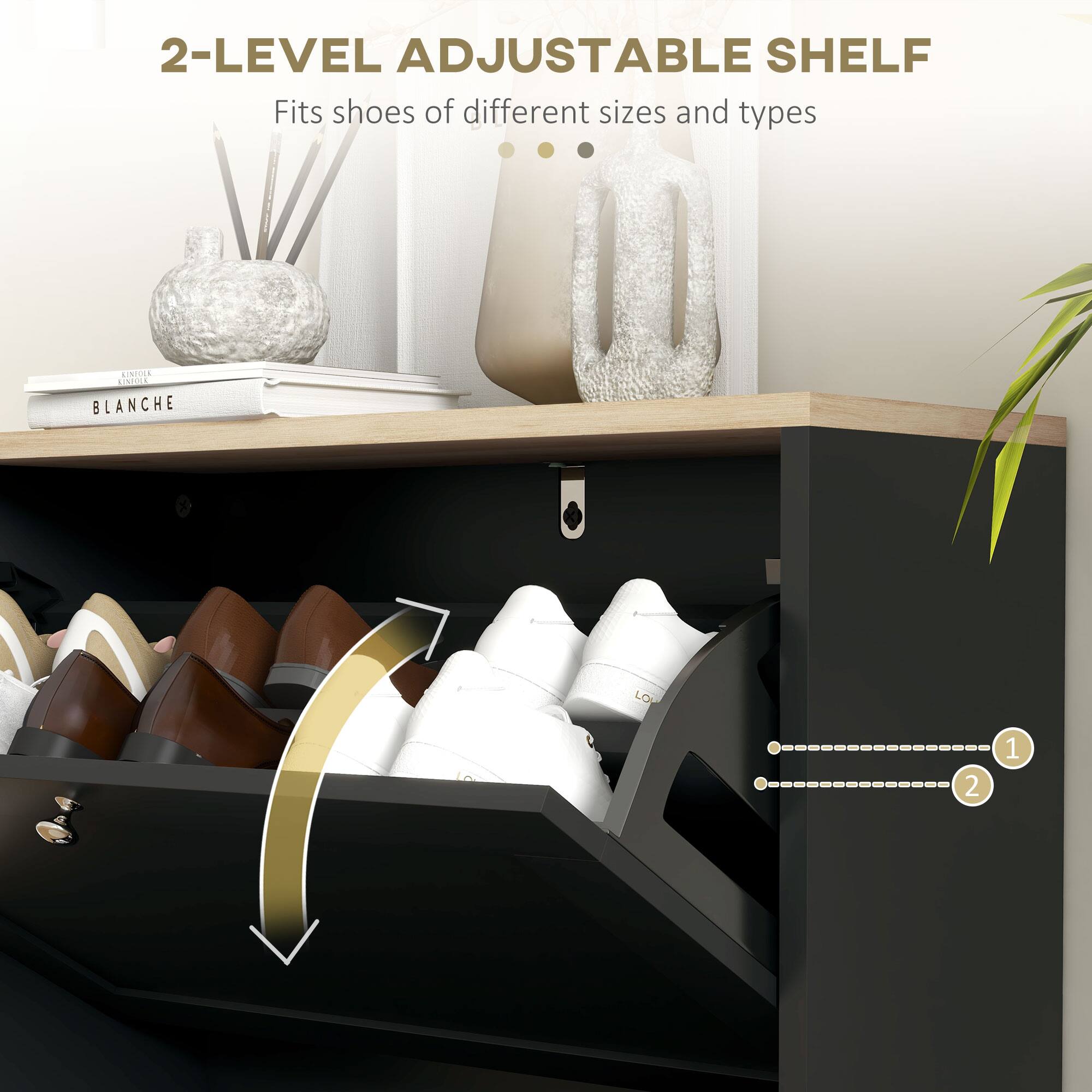 2-LEVEL ADJUSTABLE SHELF Fits shoes of different sizes and types BLANCHE LO 2 1