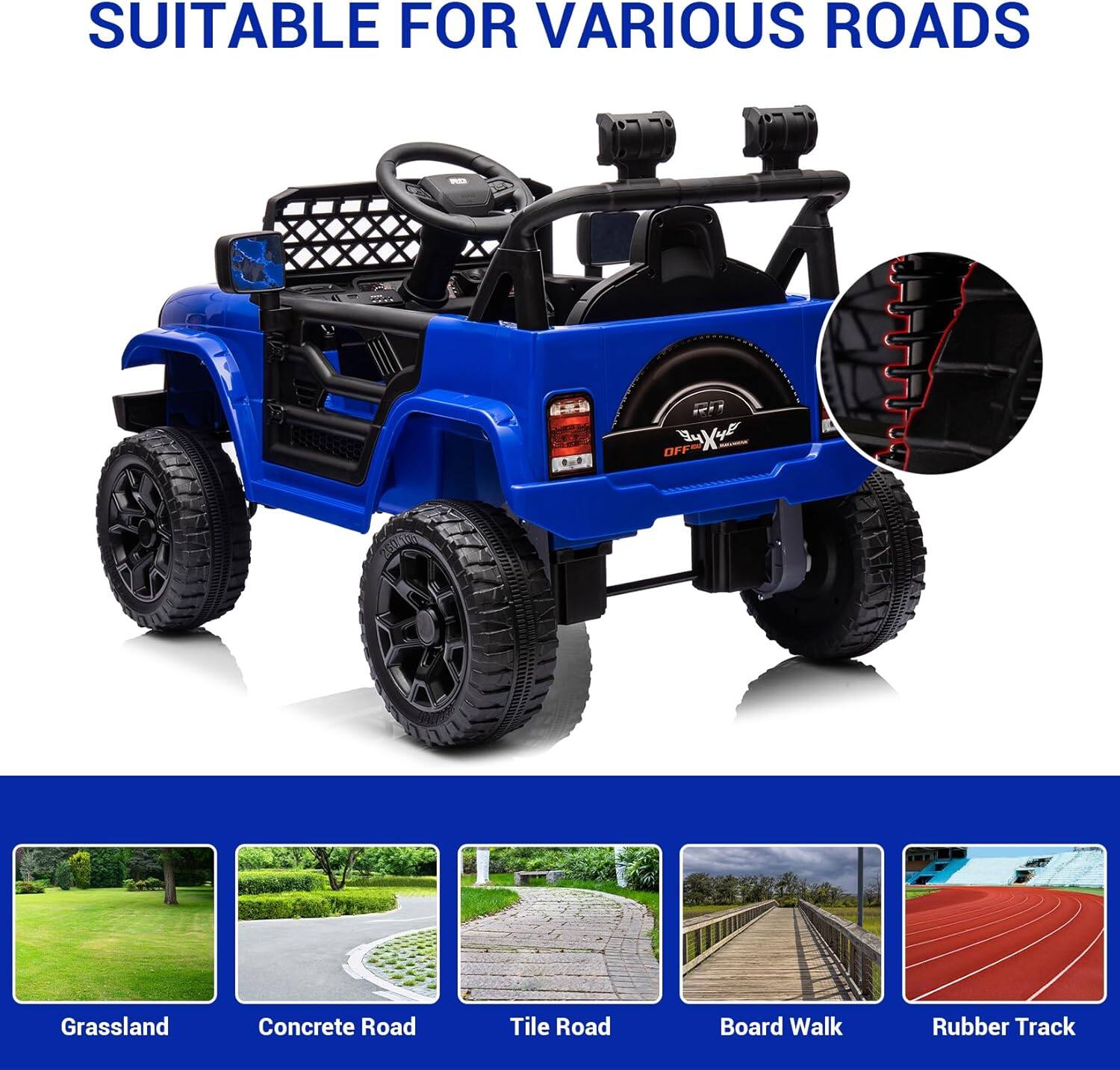 SUITABLE FOR VARIOUS ROADS

- Grassland
- Concrete Road
- Tile Road
- Board Walk
- Rubber Track