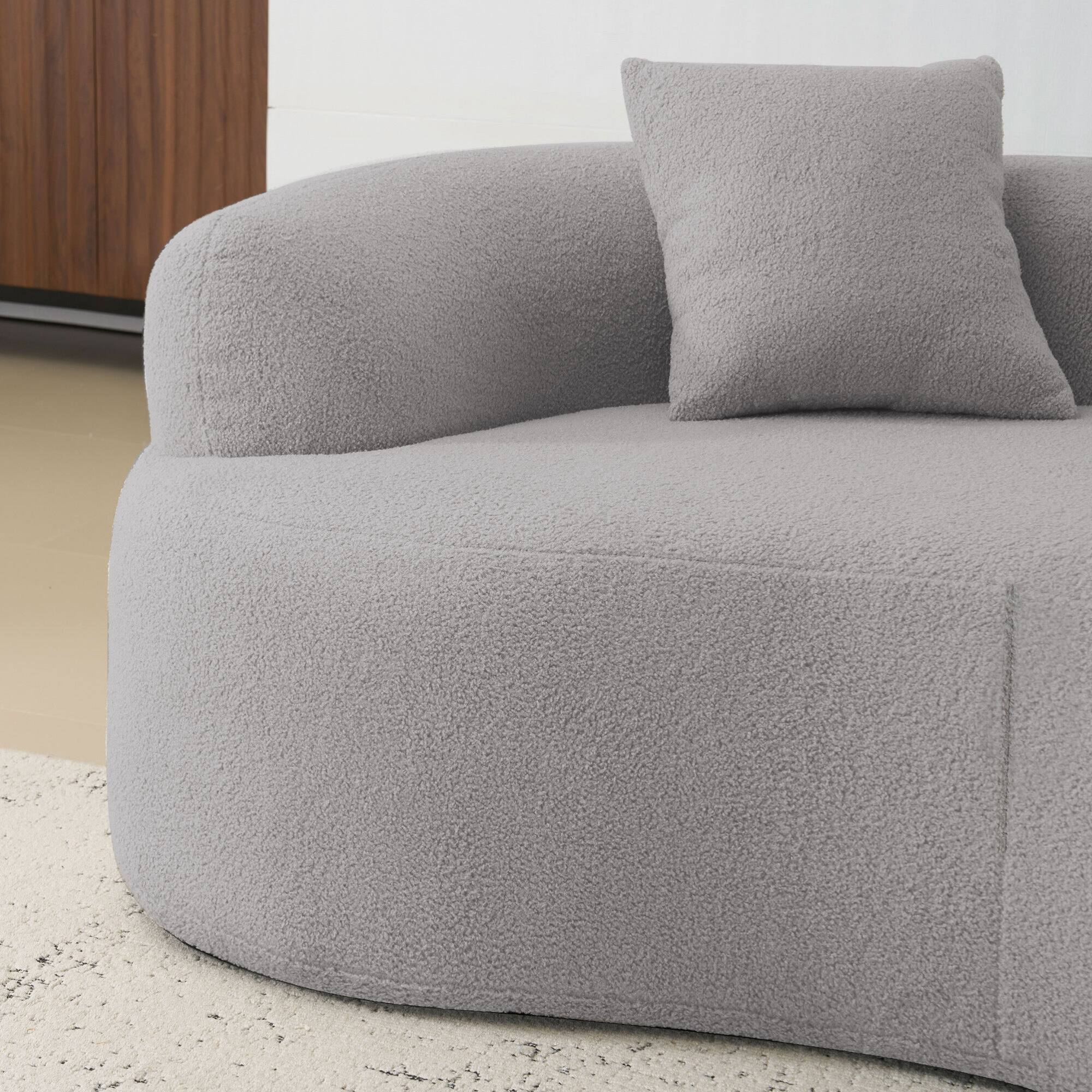 Alt View 6. GOODSILO - Modern Curved Loveseat Sofa with Teddy Velvet Fabric for Small Spaces and Apartments - Grey.