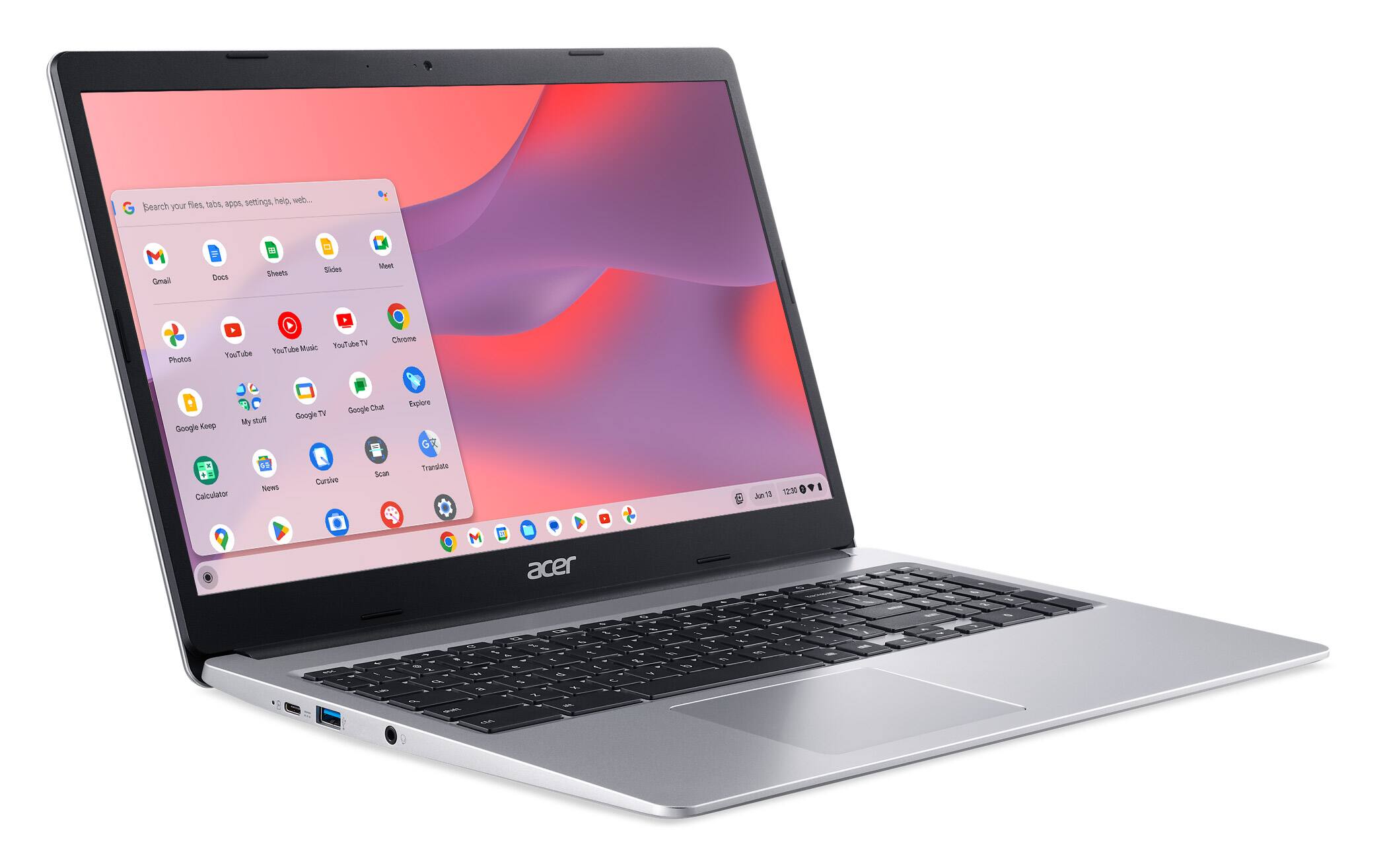 Angle. Acer - Chromebook 315 – 15.6" HD Display Laptop - Intel Celeron N4020 with 4GB LPDDR4 – 64GB eMMC - Silver.