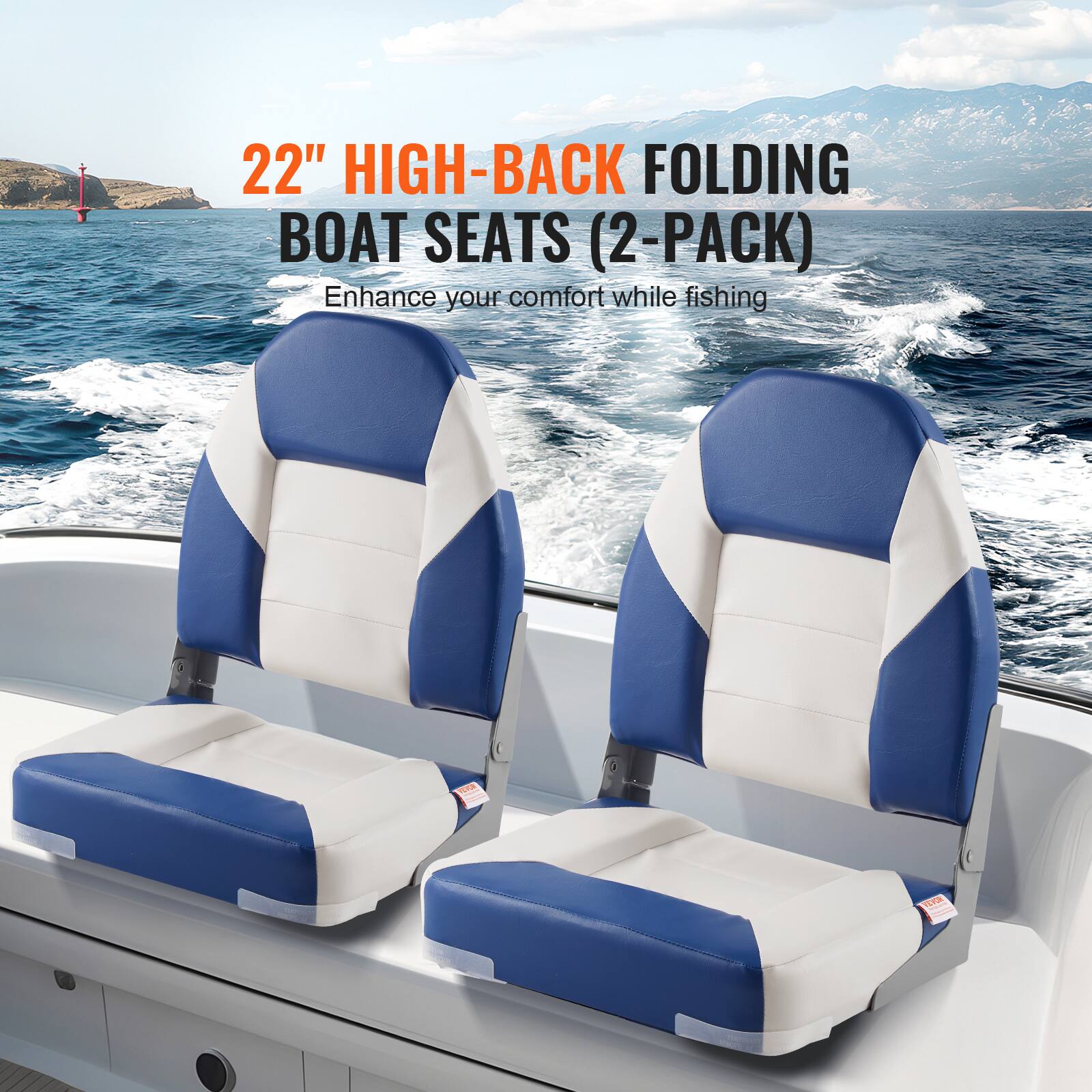 22" HIGH-BACK FOLDING BOAT SEATS (2-PACK) Enhance your comfort while fishing