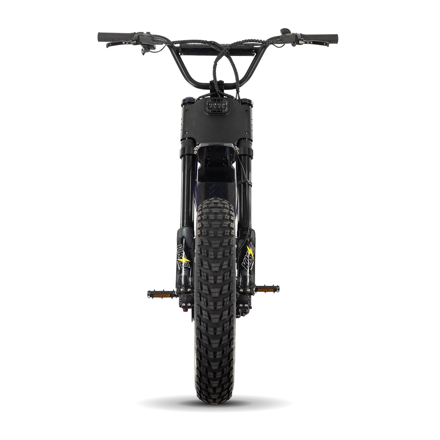 Alt View 2. Juiced Bikes - Scrambler Full Suspension eBike (Max 60mi/28mph) + Headplate/Handlebar Bag & Pad/Fenders/Sticker Pack - Grape Juice.