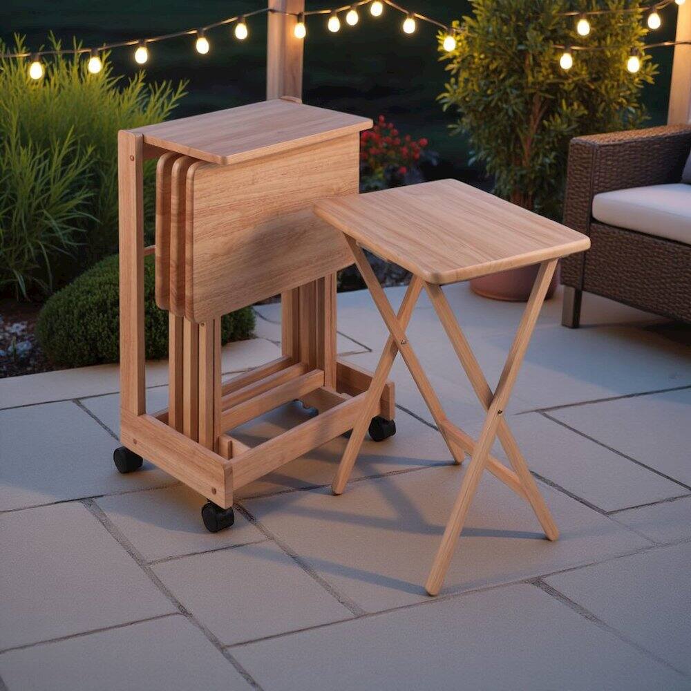 Alt View 9. FurniFact - Natural color Solid Wood TV Trays – Folding Snack Tables for Eating and Serving - Natural.