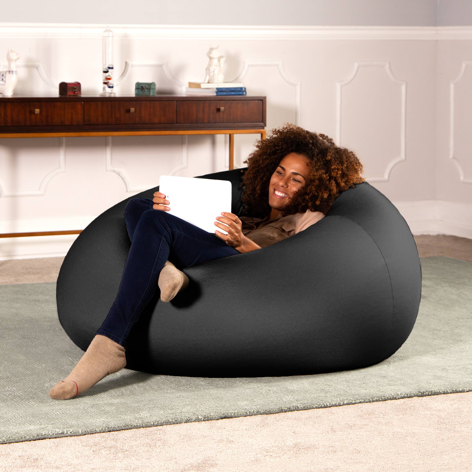 Back. Jaxx - Nimbus Spandex Bean Bag Chair, Large, Black - Black.
