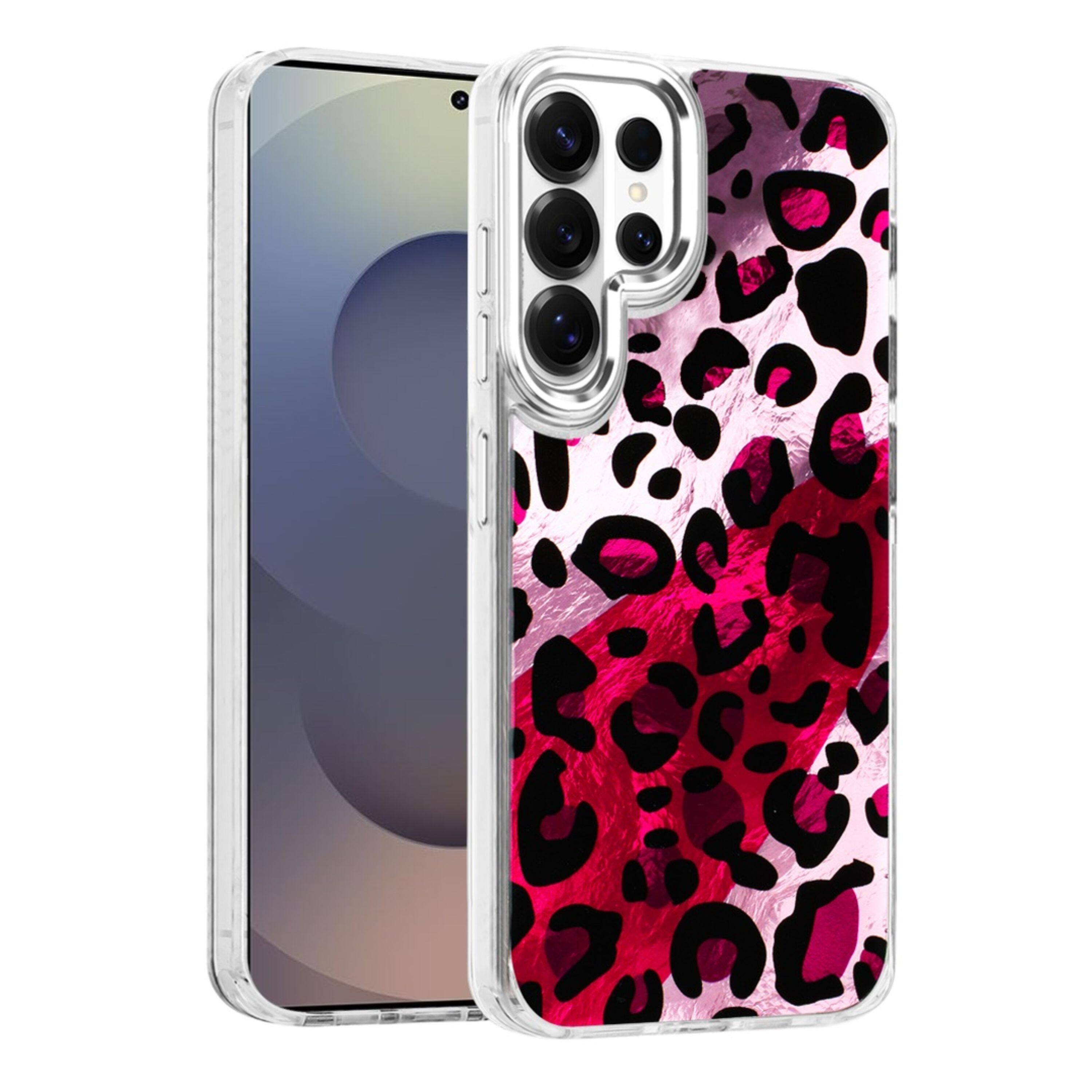 Front. Kitcheniva - In Mold Design Metallic Buttons Phone Case With Tempered Glass For Samsung Galaxy S26 Ultra Leopard - Multicolor.