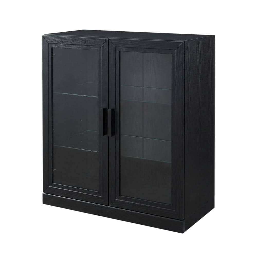 Crosley Furniture - Essen Stackable Glass Door Kitchen Pantry Storage Cabinet - Black